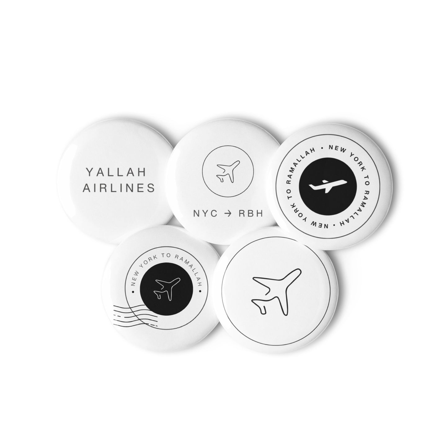 New York to Ramallah Pin Buttons Set