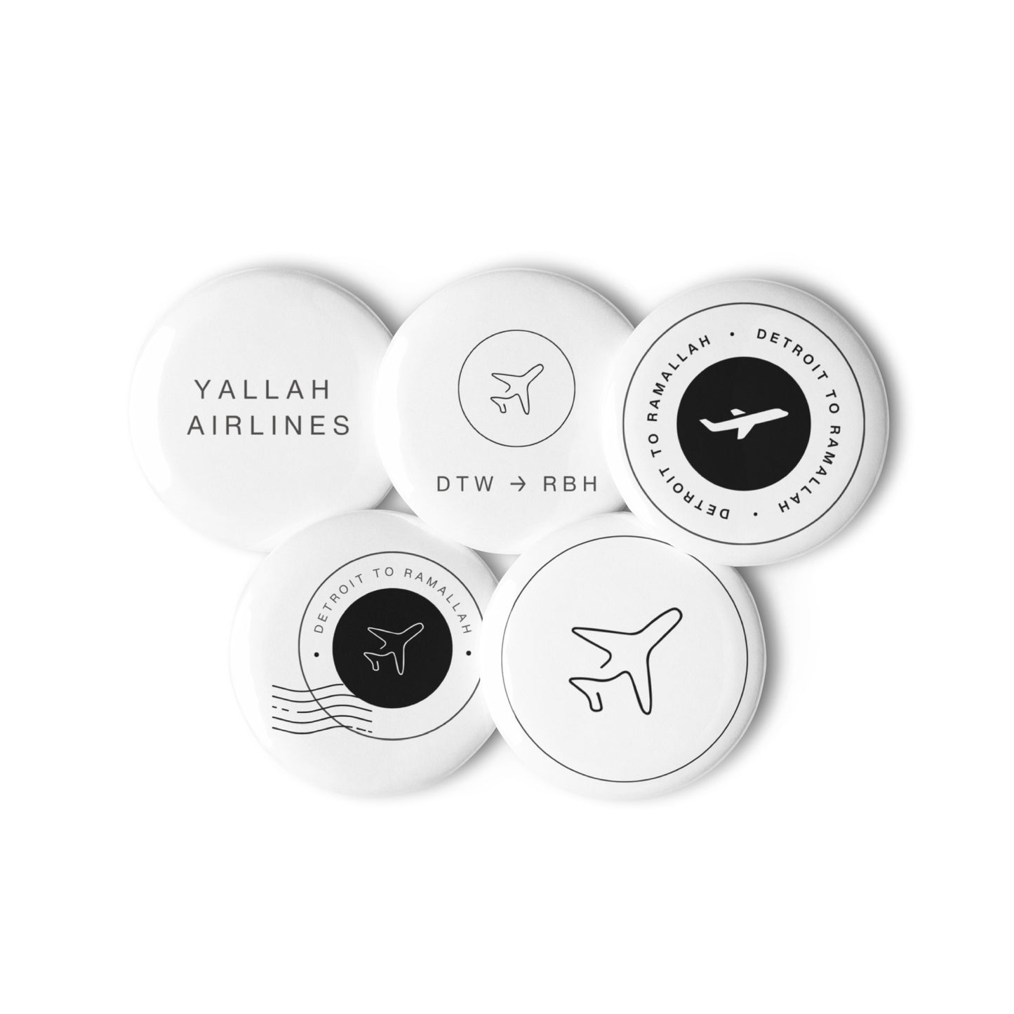Detroit to Ramallah Pin Buttons Set