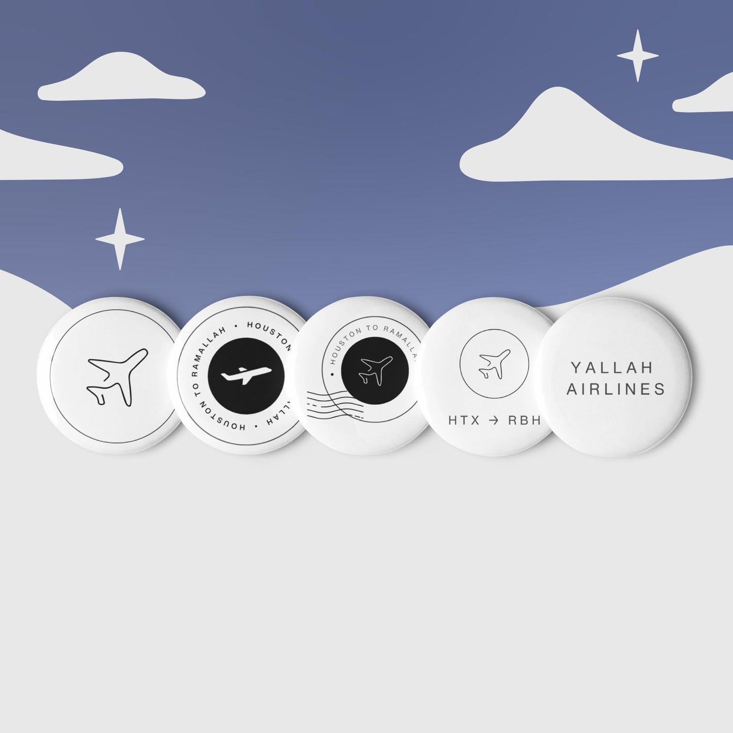 Houston to Ramallah Pin Buttons Set